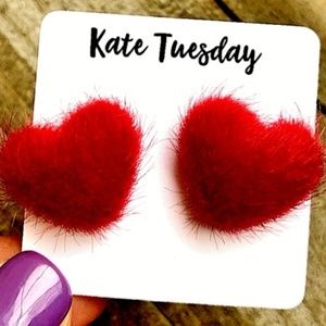 LOVE!! Bright Red Fuzzy Heart PoPing Earrings.